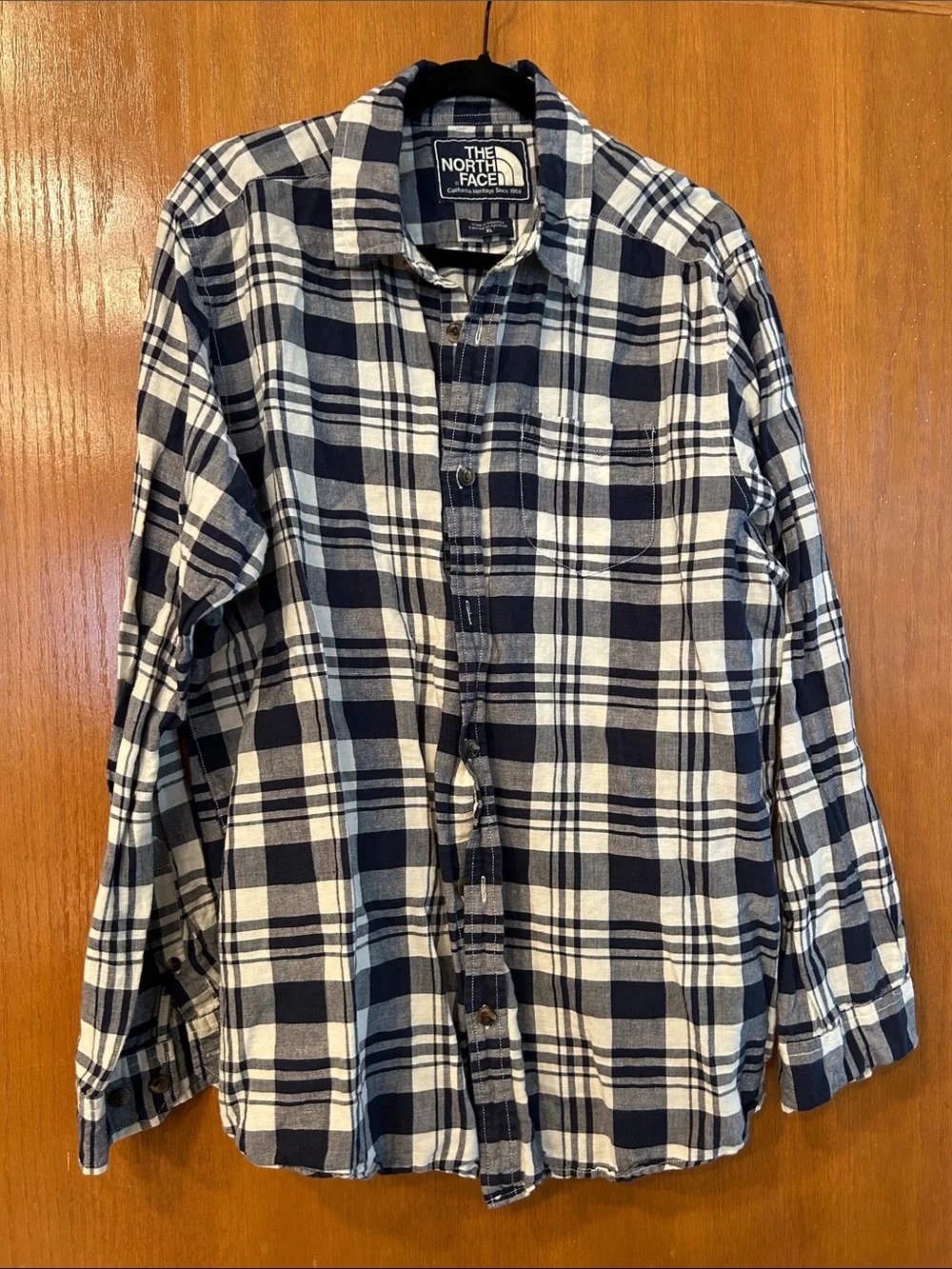The North Face Navy and White Plaid Button-Down Shirt